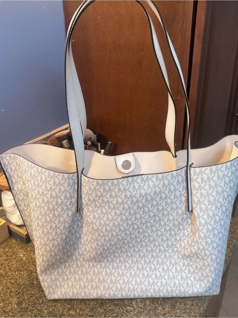 Michael Kors White Logo Belt-Detail Tote
